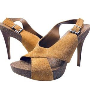 Y2K BCBG Generation 70s Suede Slingbacks Suede Heels Open Toe Boho Summer